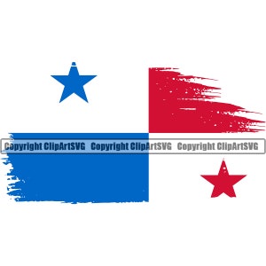 Op de afbeelding: Een gestileerde illustratie van de Panamese vlag. De vlag is verdeeld in vier kwadranten: wit met een blauwe ster, wit met een rode ster, blauw en rood. Het ontwerp heeft een penseelstrekeffect.