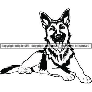 Pastore tedesco #125 sorridente cane razza K-9 Pet polizia poliziotto forze dell&#39;ordine segugio pedigree logo. SVG. PNG Clipart vettoriale Cricut taglio taglio