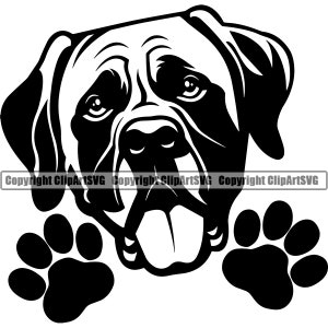 Mastiff Dog Breed Peeking Peek-A-Boo Paw Puppy Pup Pet K9 Bullmastiff English Rottweiler Rotty Design Logo SVG PNG Vector Clipart Cut File