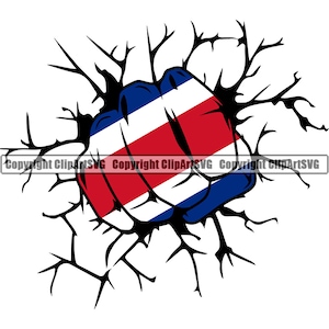 Costa Rica Rican Fist Punch Hit Break Wall Flag Country World Nation Map Sign Design Element Logo SVG PNG Clipart Vector Cutting Cut File
