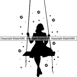 Chica Mujer Swing Swinging Naturaleza Crecer Amor Vida Primavera Mujer Dama Pared Arte Decoración Arte Diseño Tarjeta Logotipo SVG PNG Vector Clipart Cortar Archivo