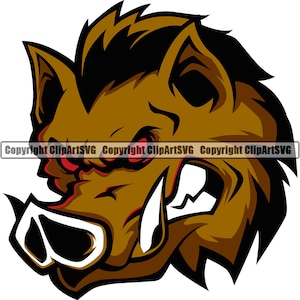 Boar Wild Hog Pig Razorback Head Animal Angry Cartoon College High School Team Sport Mascot Design Logo SVG PNG Clipart Vector Cut Cutting
