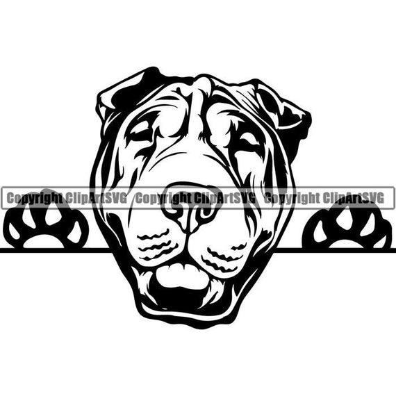 Shar Pei 2 Peeking Dog Breed Pedigree Canine Purebred K 9 Pet Animal Hound Chinese Logo Svg Png Digital Clipart Vector Cricut Cut Cutting
