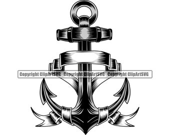 May include: A black and white illustration of an anchor with a banner wrapped around the top. The banner is blank and ready for text.