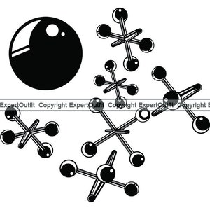 Balle et crics jeu défi amusant enfants enfant enfants rétro vintage jeu classique rebond Logo. SVG. PNG vecteur Clipart Cricut coupe coupe