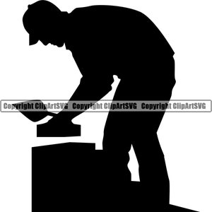 May include: Silhouette of a person in a hard hat placing a brick on a wall.