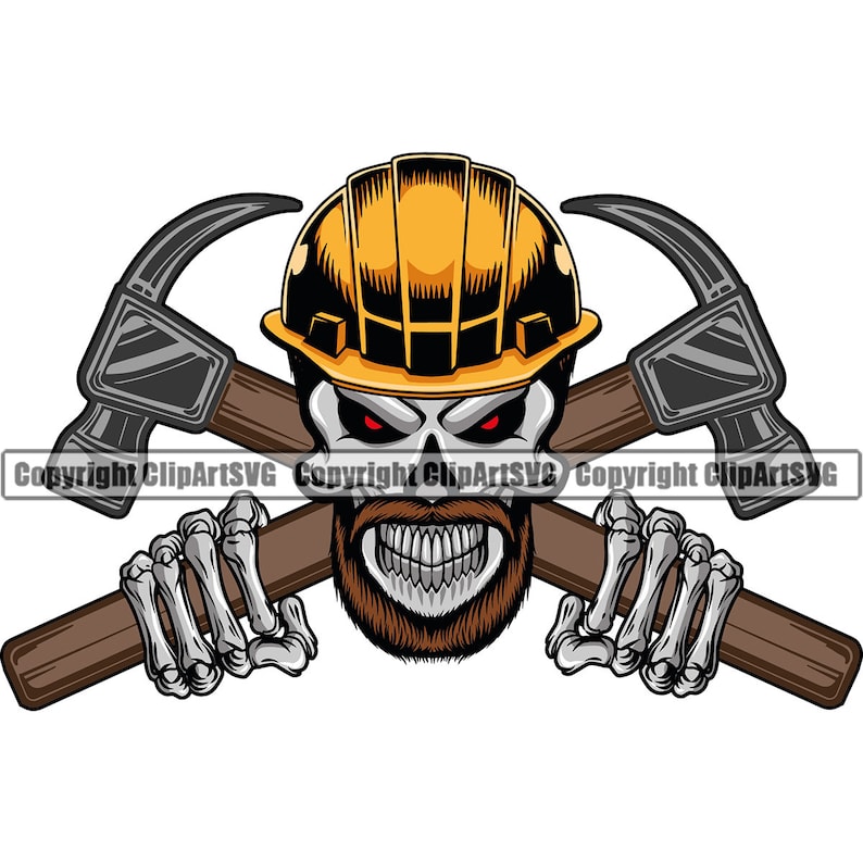 Construction Skull Skeleton Hard Hat Helmet Worker Hammer Tool Toolbox ...