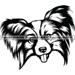 Papillon #6 Happy Paws Raza de perro Pedigrí Canino Pura raza K-9 Mascota Logotipo de animal crestado chino .SVG .PNG Clipart Vector Cricut Corte Corte