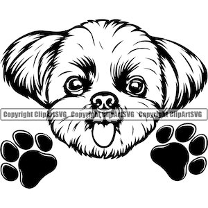 Shih Tzu Dog Breed Peeking Peek-A-Boo Puppy Pet Artwork Chihuahua Yorkshire Yorkie Maltese Pomeranian Logo PNG SVG Clipart Vector Cut File