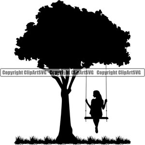 Menina Feminina Árvore Balanço Balançando Natureza Crescer Amor Vida Primavera Mulher Senhora Arte Parede Decoração Arte Design Cartão Logotipo SVG PNG Clipart Corte