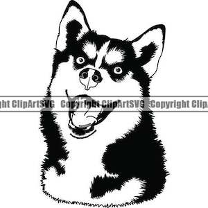 Husky de Sibérie #60 heureux chien race K-9 Animal Pet chiot Pedigree neige pure race Shiba Inu Logo. SVG. PNG vecteur Clipart Cricut coupe coupe
