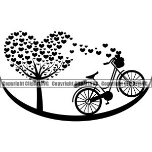 Árbol Amor Corazón Familia Bicicleta Cesta Hoja Naturaleza Crecer Planta Vida Primavera Marco Pared Arte Decoración Diseño Tarjeta Logotipo SVG PNG Clipart Vector Corte