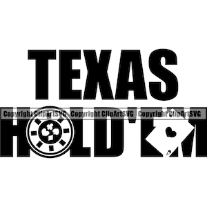Poker Texas Holdem Casinò Scommessa Soldi Chip Fortuna Vincere Rischio Tavolo Carte Gioco a mano Silhouette Testo Parola Design Logo SVG PNG Vector Clipart Taglia File