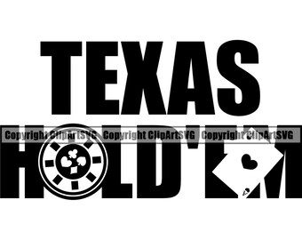 Poker Texas Hold'em Casino Bet Money Chip Luck Win Risk Table Card Hand Game Silhouette Text Word Design Logotyp SVG PNG Vektor Clipart Klippfil