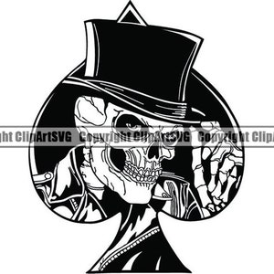 Tête de mort #27 pique Poker haut de forme Texas Holdem bouffon mort mal tuer tueur tatouage OS Design Logo. SVG. PNG vecteur Clipart Cricut coupe coupe