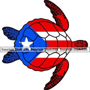 May include: A black silhouette of a sea turtle with the Puerto Rican flag on its shell. The flag is red, white, and blue with a white star in the blue triangle.