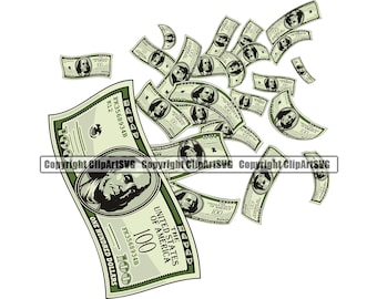 Cayendo dinero lloviendo billetes de cien dólares pila caída lluvia efectivo rico riqueza rap ajetreo estafador arte diseño logotipo SVG PNG Clipart Vector Cut