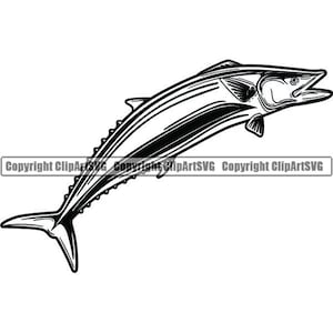 Kingfish Fish #1 Fishing Angling Fish Salt Water Ocean Sea Wild Animal Wildlife Food Seafood Logo.SVG .PNG Clipart Vector Cricut Cut Cutting
