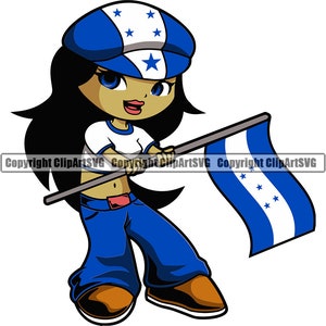 Honduras Honduran Cute Little Girl Flag Country World Nation Map Sign Symbol Design Element Logo SVG PNG Clipart Vector Cricut Cutting Cut