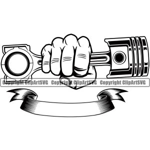 Hand Holding Piston Mechanic Auto Car Part Biker Fix Repair Service Shop Garage Design Element Logo SVG PNG Clipart Vector Cut Cutting File