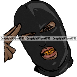 Gangster Ski Mask Gold Teeth Grill Hat Thug Head Face Cap Biker Crazy Gang Member Tattoo Design Logo SVG PNG Clipart Vector Cut Cutting File