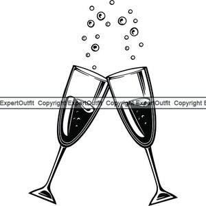 Verres à champagne #2 Cheers Celebration Toast Wedding Party Heart Bubble Drink Boire de l’alcool Bar Log o.SVG. PNG Vector Cricut Cut Cutting