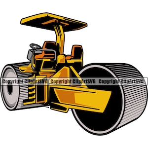 Steam Roller Road Asfalto Camión Construcción Vehículo Constructor Construcción Mina Minería Rollo Herramienta Dig Art Logo SVG PNG Clipart Vector Cut