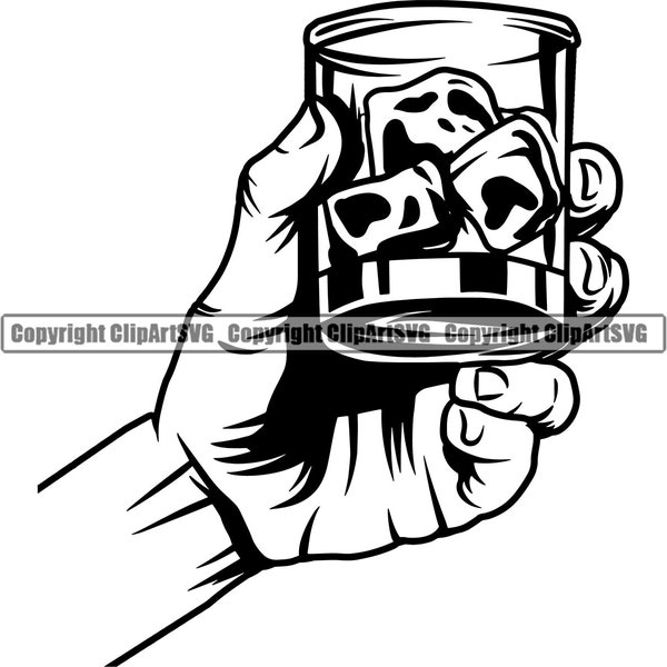 Mixed Drink Hand Holding Cocktail Alcohol Liquor Bar Pub Tavern Bartender Glass Ice Cube Logo SVG PNG Clipart Vector Cricut Cut Cutting
