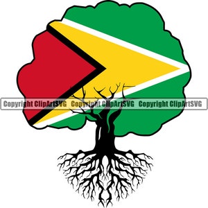 Guyana Guyanese Tree Roots Family Home Flag Country World Nation Map Sign Design Element Art Logo SVG PNG Clipart Vector Cutting Cut File