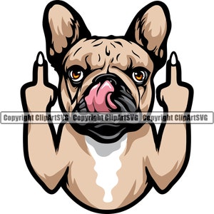 Buldog francuski Pies Środkowy Palec Rasa Łapa Szczeniak Szczeniak Zwierzę Zabawny Element Projektu Sztuki Logo SVG PNG JPG Clipart Wektor Cricut Cięcie Plik Cięcia