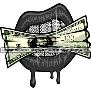 Lips Diamond Teeth Money Drip Cash 100 Dollar Bill Mouth Mask Grill Wall Art Kiss Bite Sexy Design Logo SVG PNG Clipart Cricut Vector Cut