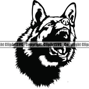 German Shepherd #136 Growling Attack Dog Breed K-9 Pet Police Cop Law Enforcement Security Logo .SVG .PNG Clipart Vector Cricut Cut Cutting