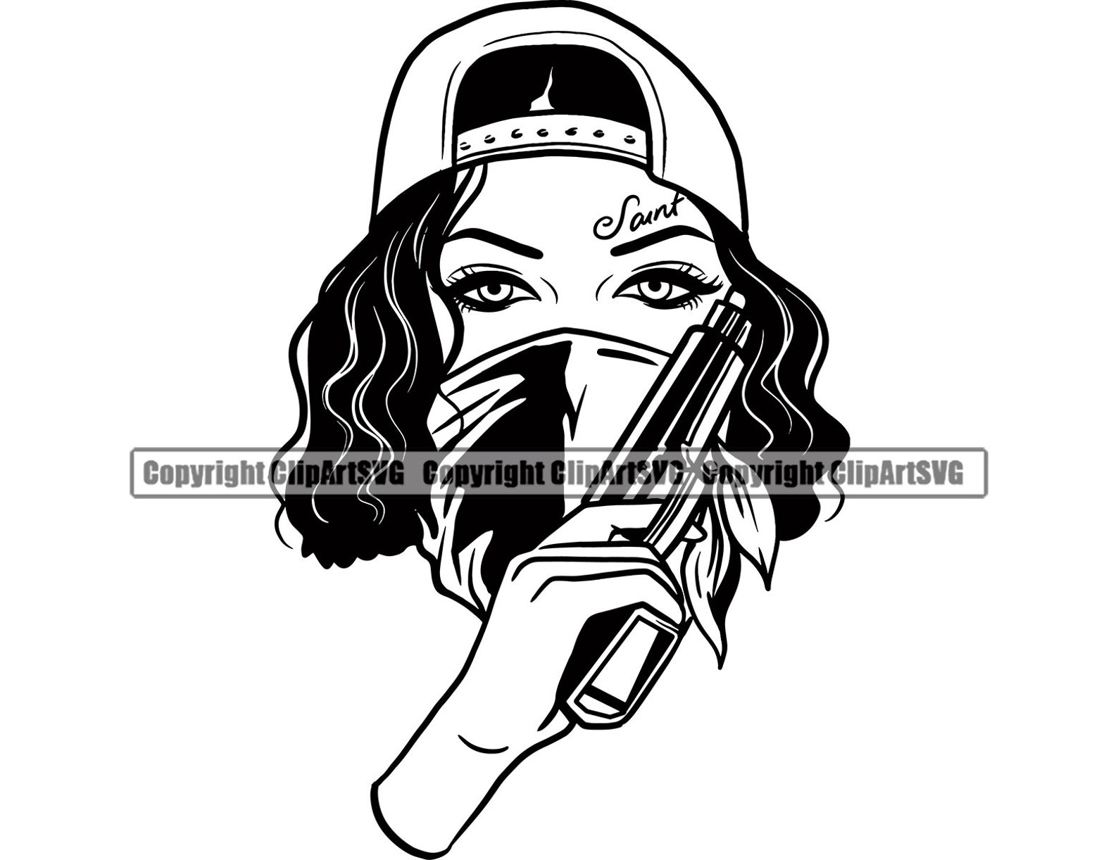 Gangster Girl Sexy Woman Female Face Head Gun Pistol Biker - Etsy