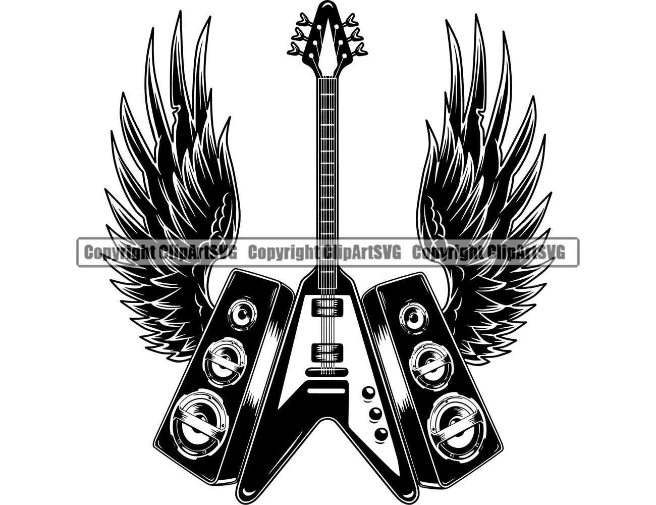 Rock N Roll Electric Guitar Speaker Wings Heavy Metal Music Star Sunglasses  Musician Band Song Sound Design Logo SVG PNG Vector Clipart Cut - Etsy, image size:1300x1000