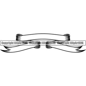 May include: A black and white illustration of a banner with a blank space in the middle for text.