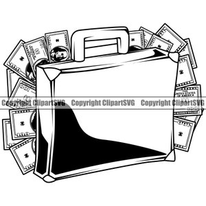 Porte-documents argent 100 billets de cent dollars sac pile richesse argent pile riche Hustle Hustler Profit Art Design Logo SVG PNG Clipart vecteur coupe