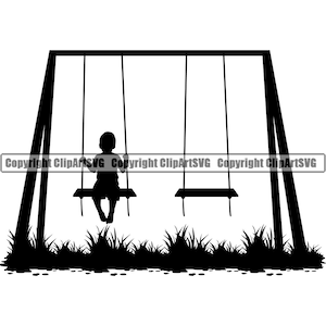 Kid Swing Swinging Play Set Naturaleza Crecer Amor Vida Primavera Pared Arte Decoración Arte Diseño Tarjeta Logotipo SVG PNG Vector Clipart Corte Archivo