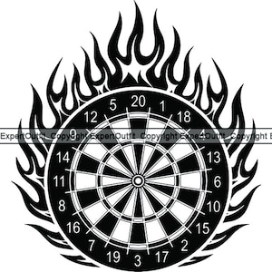 Darts Dartboard Motion Hot Fire Flames Player Target Bullseye Equipment Game Sports Design Element Logo .SVG .PNG Vector Cricut Cut Cutting