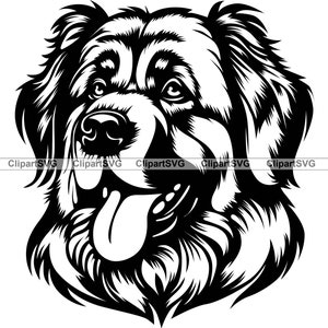 Leonberger Smiling Dog Happy Puppy Face Cute Canine Pet Breed Portrait Paw Print Cartoon Drawing Art Logo Tattoo Design SVG PNG Cut Cutting