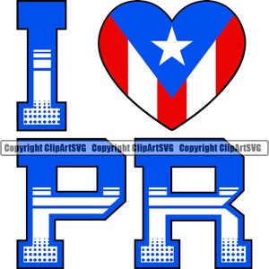 Puerto Rico Rican I Heart Love PR Flag Country World Nation Map Sign Symbol Icon Design Element Badge Art Logo SVG PNG Clipart Vector Cut