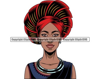 Black African Nubian Queen Model Woman Girl Lady Face Female Hair Afro Braid Turban Head Dress Jewelry Art Logo SVG PNG Clipart Vector Cut