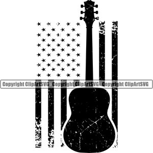 Music Acoustic Guitar USA Flag Rock Music Musical Instrument Classical Element Artist Art Design Logo SVG PNG Vector Clipart Cricut Cut File