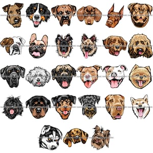 BÜNDEL Hunderassen Happy Head Gesicht Welpe Welpe Canine Stammbaum Reinrassige Blutlinie Haustier Art Logo Design SVG PNG Clipart Vektor Cricut Cut Cutting