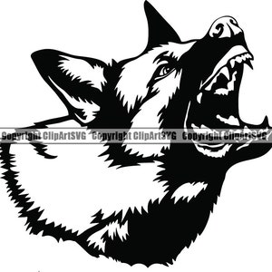 Duitse herder #132 grommende aanval hondenras K-9 huisdier politie Cop wetshandhaving beveiligingslogo. SVG. PNG Clipart Vector Cricut knippen snijden