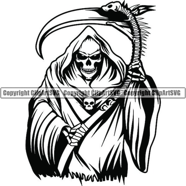 Grim Reaper #5 Skull Death Sickle Evil Kill Killer Grim Horror Ghost Tattoo Skeleton Bone Logo .SVG .PNG Clipart Vector Cricut Cut Cutting