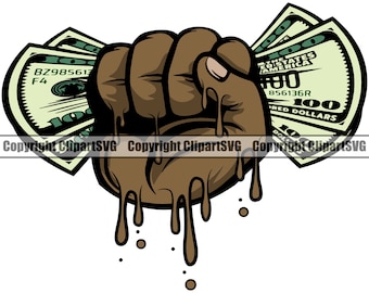 Hand Holding Money Drip Dripping Cash 100 Hundred Dollar Bills Rich Hold Grip Man Male Fist Grab Ad Logo SVG PNG Clipart Vector Cricut Cut