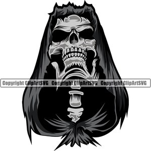 Sensenmann Totenkopf Skelett Grinsen grinsend Umhang Robe Rose Death Evil Killer Killer Gespenst Tattoo Hölle Art Logo SVG PNG Vektor Clipart Cut