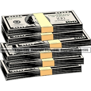 Money Stack Paper Cash 100 Dollar Bills Currency Business Rich Color Green Design Element Art Logo SVG PNG Clipart Vector Cut Cutting File