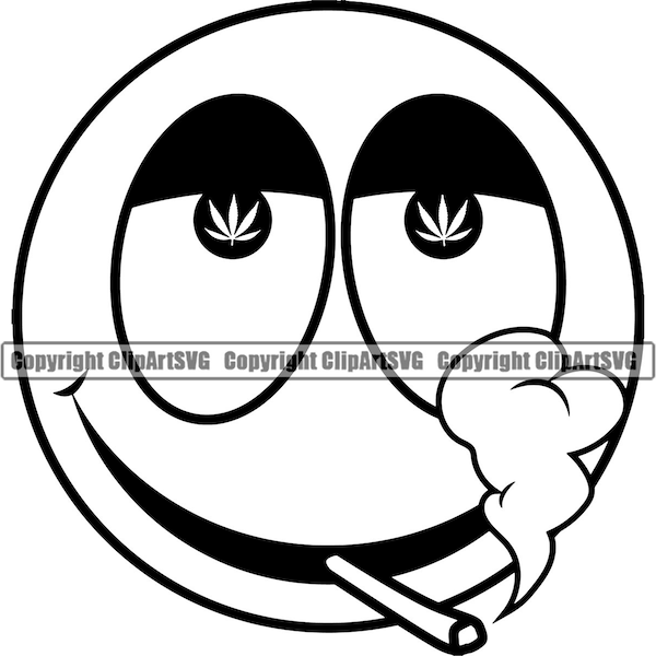 Marijuana Leaf Stoned Happy Face Smoking Cannabis Joint Bud Pot Weed Hemp Smoke Shop Drug Herb Icon Art Design Logo SVG Clipart Vector Cut