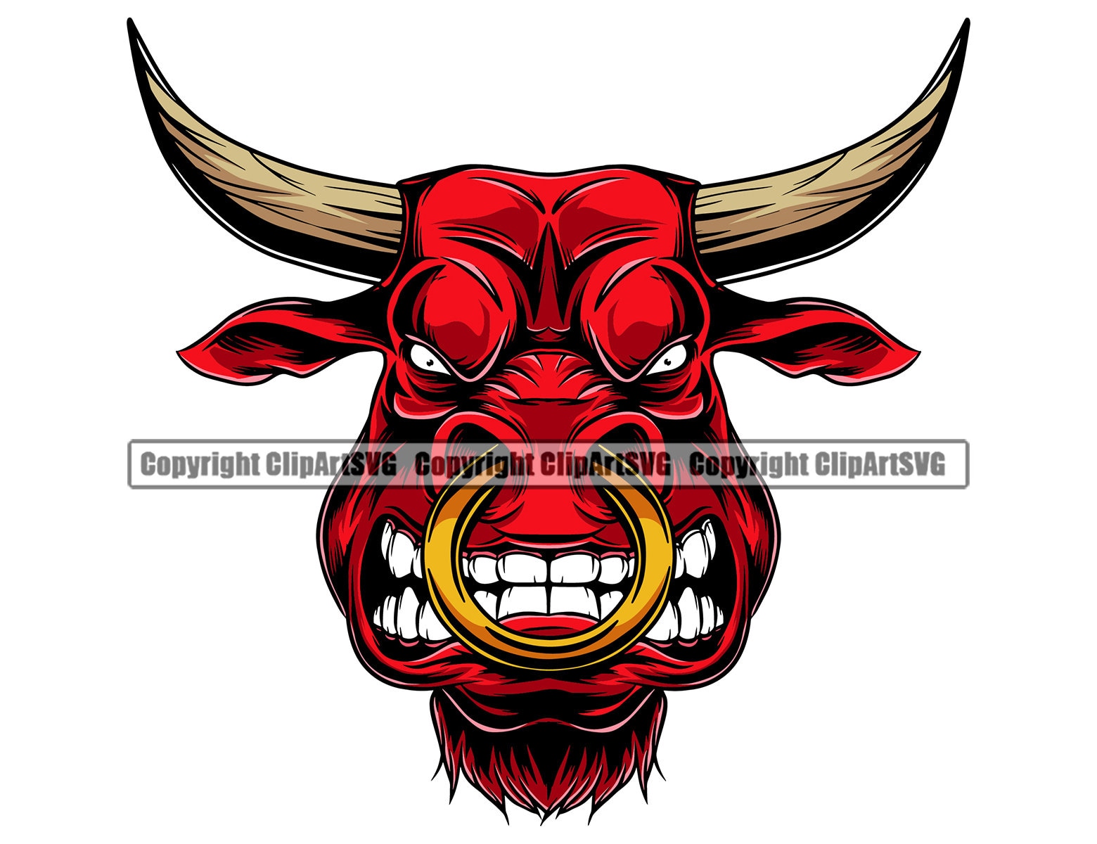 Bull Angry Growling Steer Head Face Nose Ring Cowboy Western Etsy